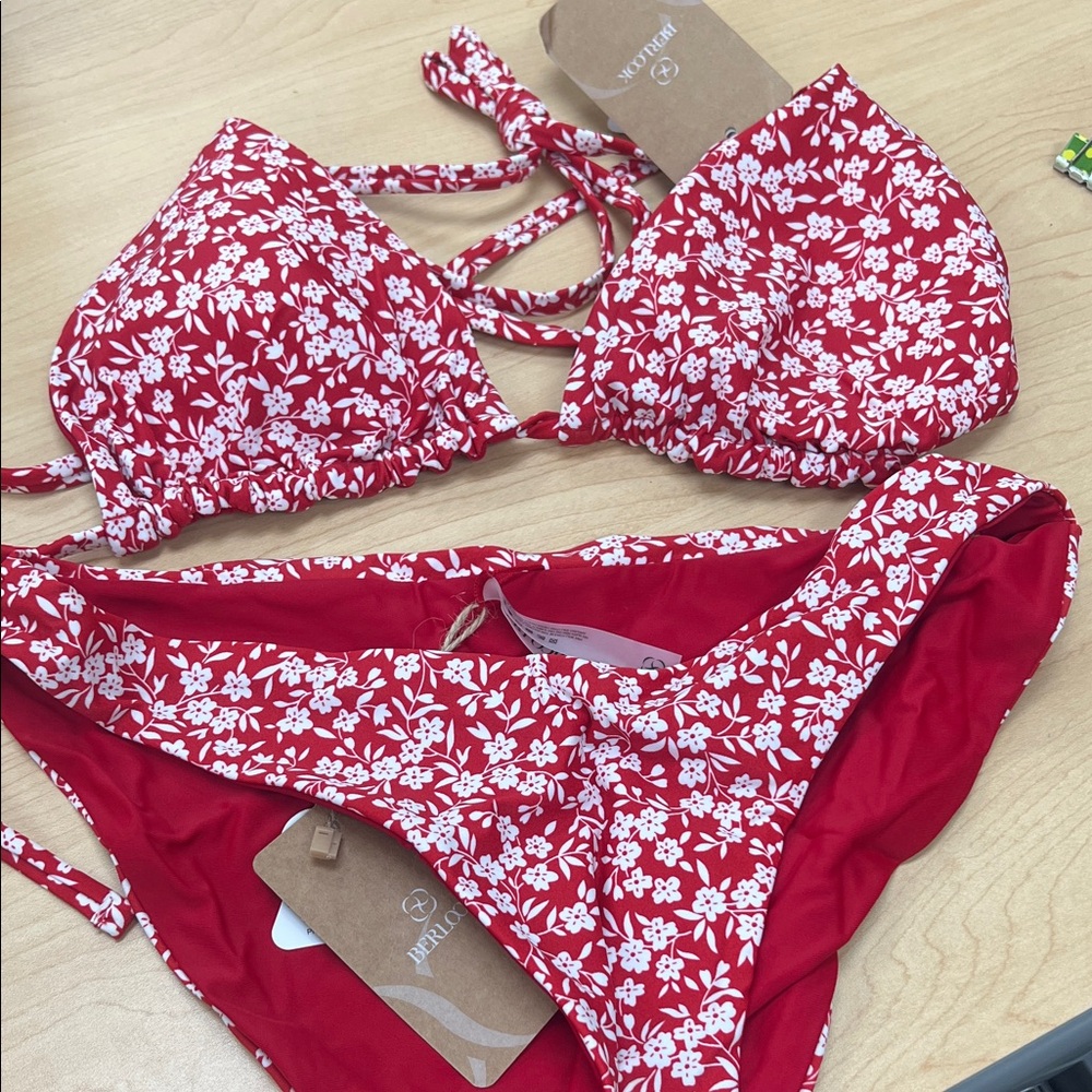 Red Floral Bikini Set